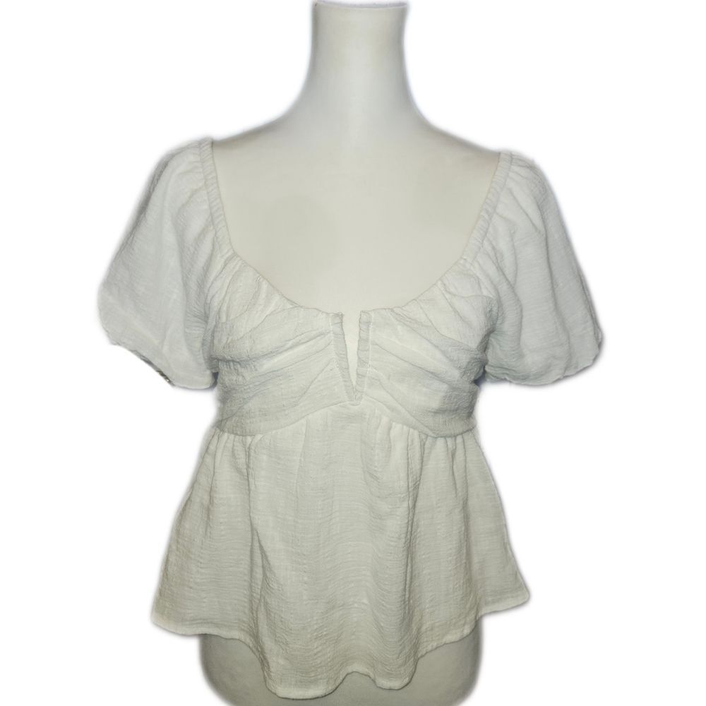 Kirious Los Angeles NWT 100% Cotton Split V-neck Puff Sleeve Blouse, M